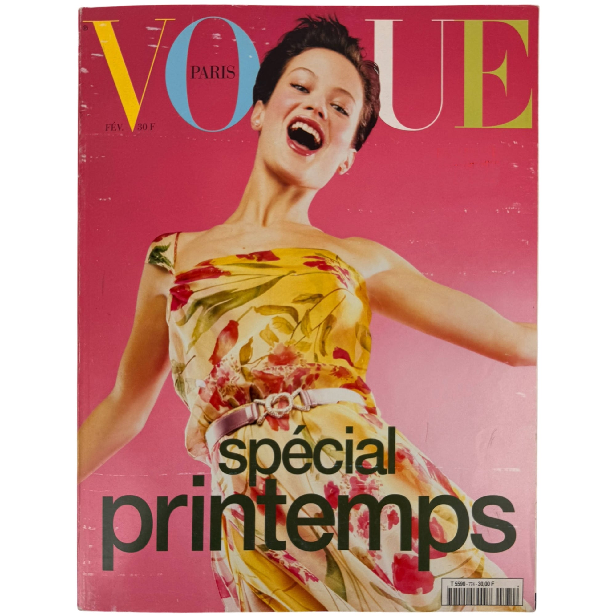 Vogue Paris February 1997 cover Carolyn Murphy pink background