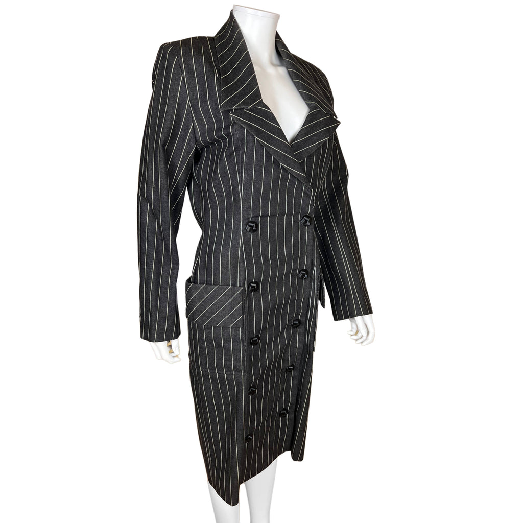 1989 Vintage Patrick Kelly Paris Dress Pinstripe Denim Sz 8