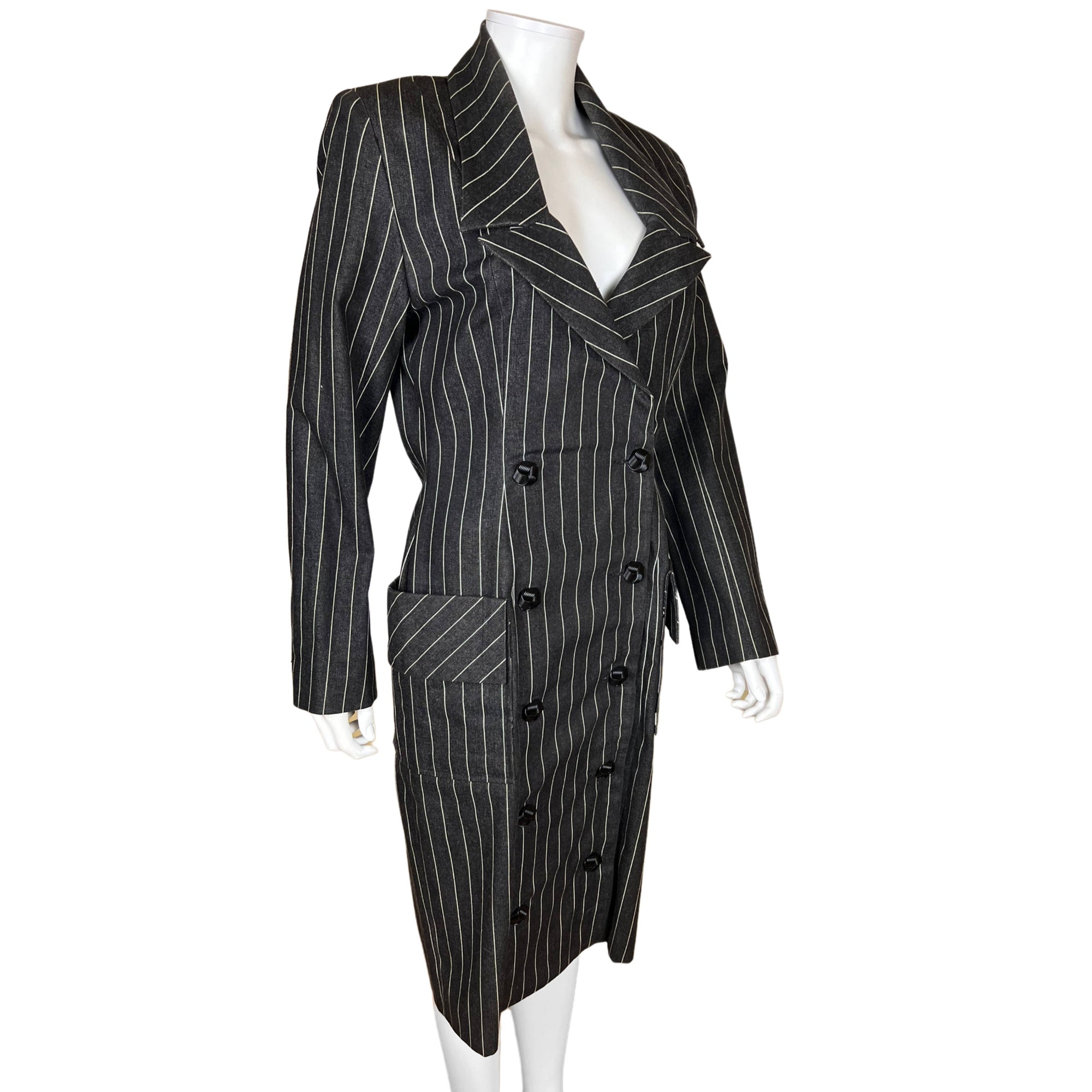1989 Vintage Patrick Kelly Paris Dress Pinstripe Denim Sz 8