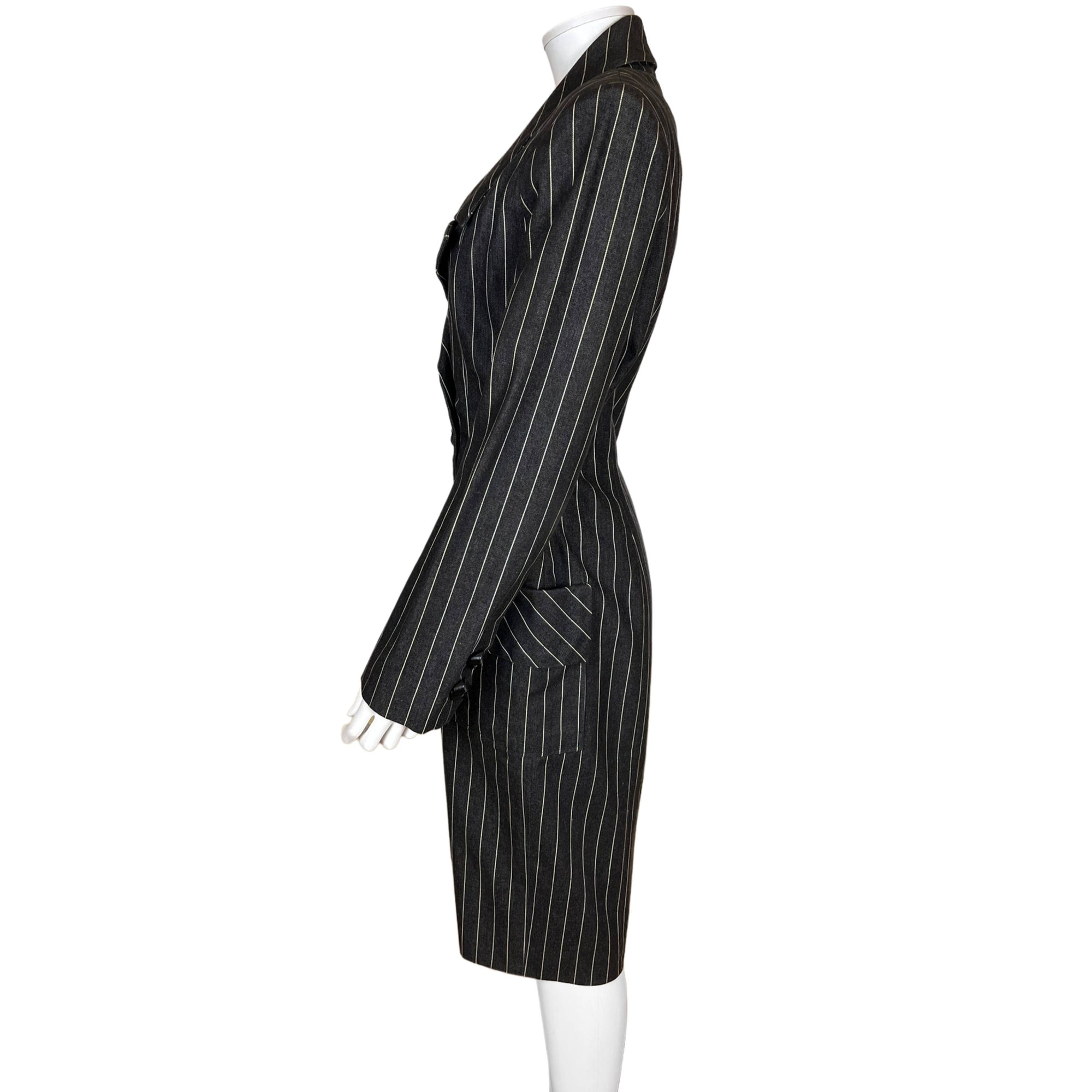 1989 Vintage Patrick Kelly Paris Dress Pinstripe Denim Sz 8