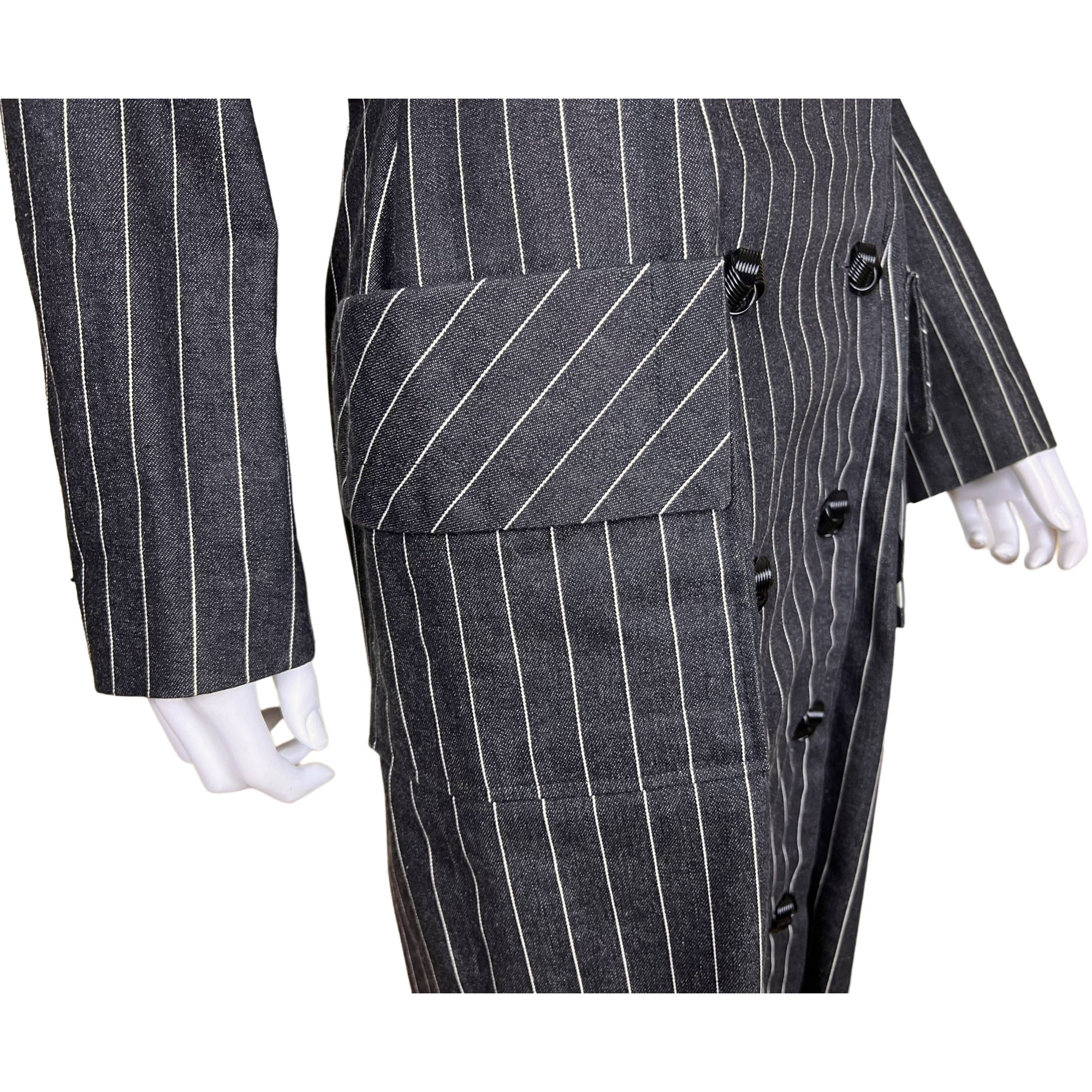 1989 Vintage Patrick Kelly Paris Dress Pinstripe Denim Sz 8