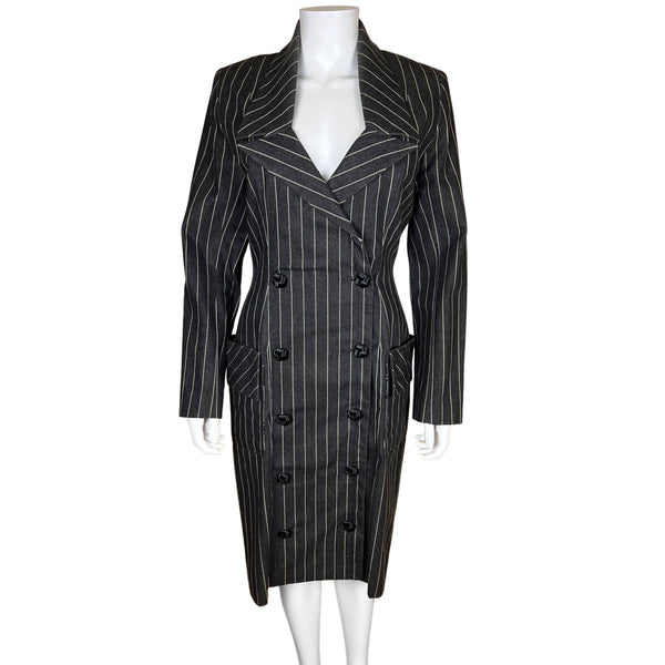 1989 Vintage Patrick Kelly Paris Dress Pinstripe Denim Sz 8