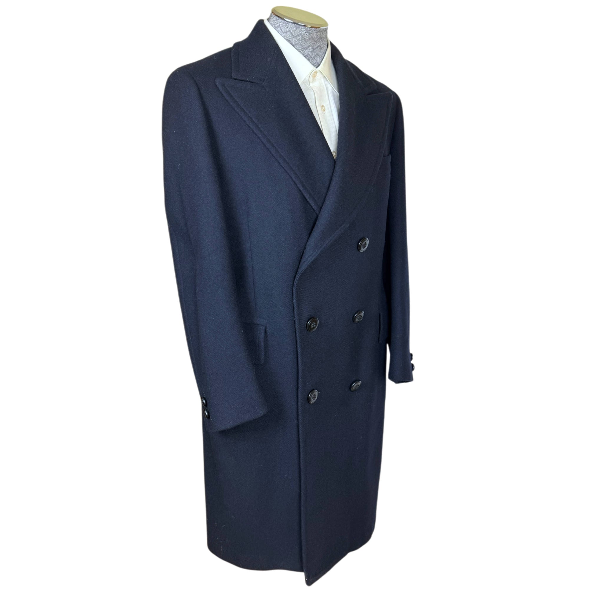 1970s Vintage Paul Stuart Overcoat Navy Blue Wool Coat Sz 40
