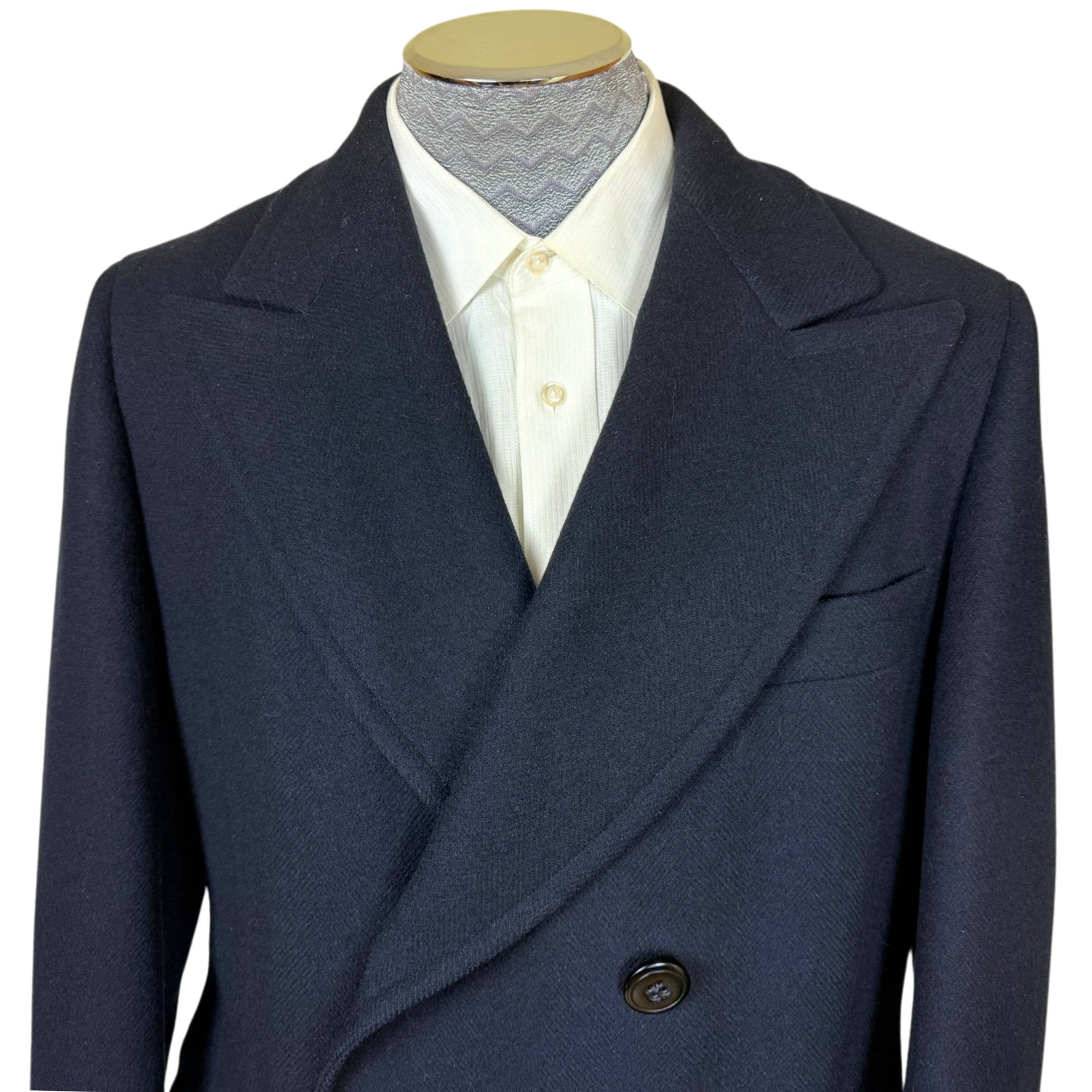 1970s Vintage Paul Stuart Overcoat Navy Blue Wool Coat Sz 40