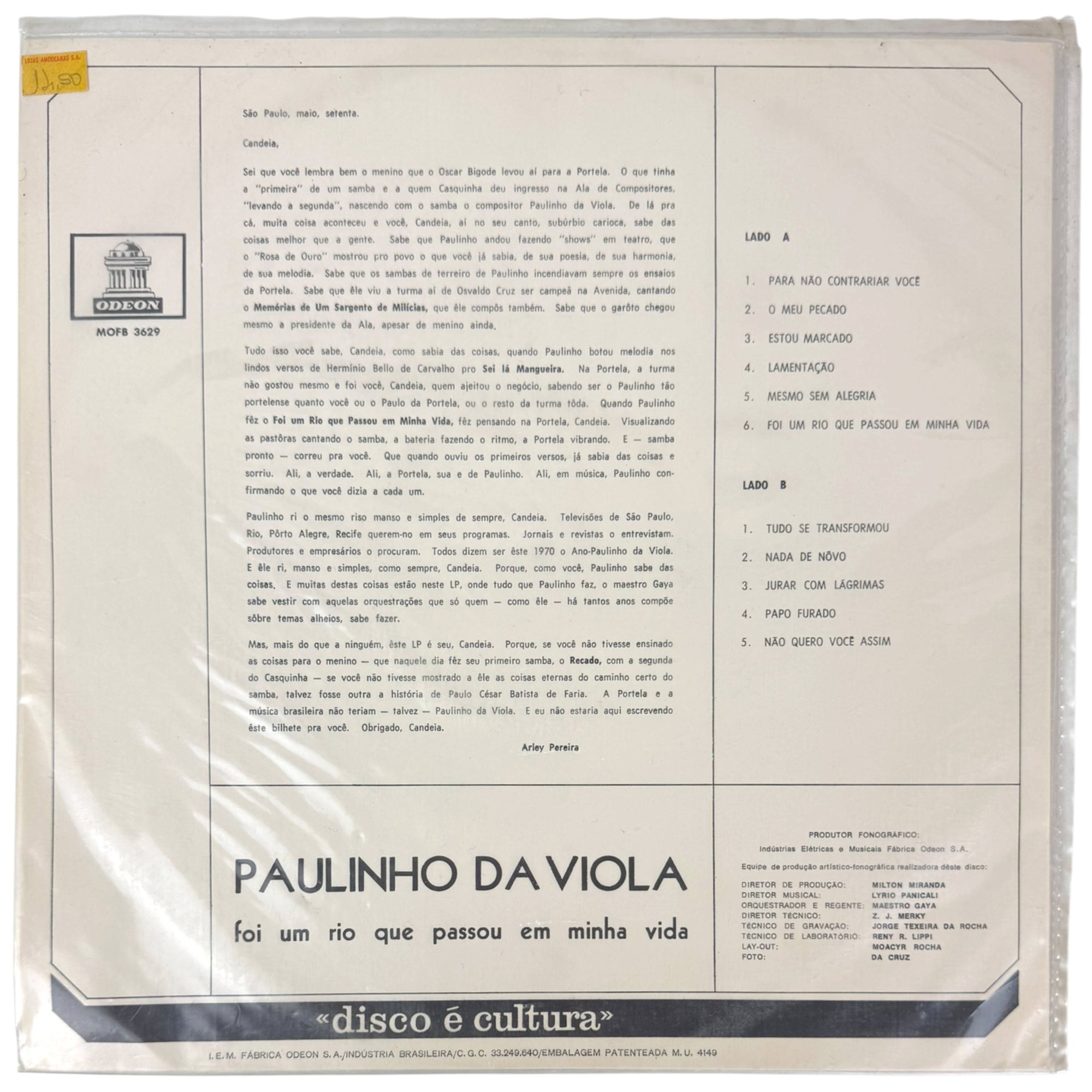 1970 LP Foi Um Rio Que Passou em Minha Vida by Paulinho da Viola