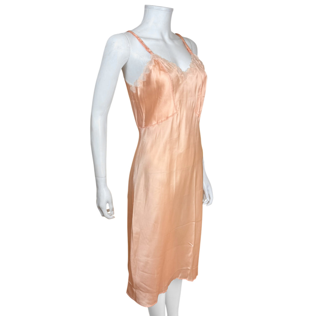 right side view of vintage 1940s satin slip