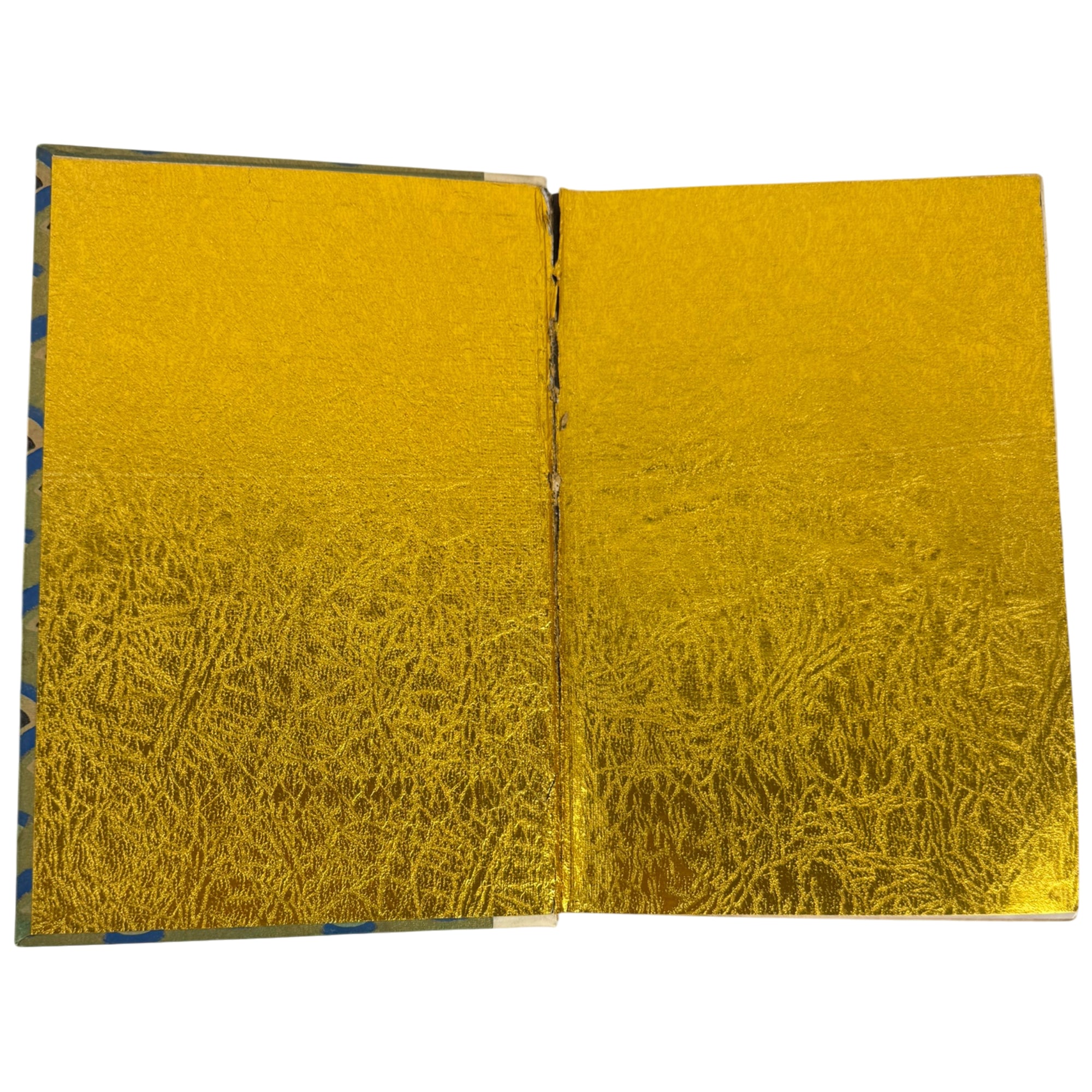peacock's feather book with textured gold pages