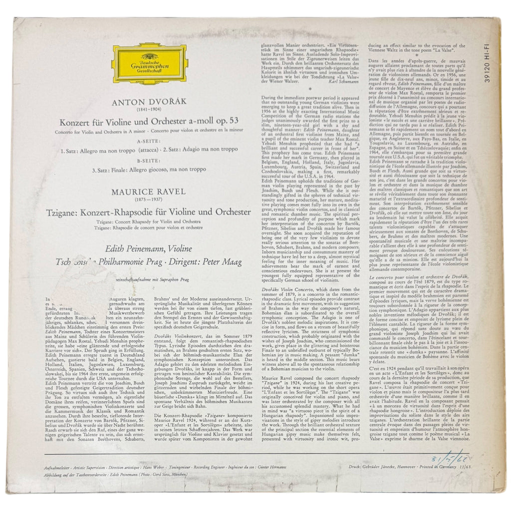 Rear cover of Deutsche Grammophon promotional Edith Peinemann LP