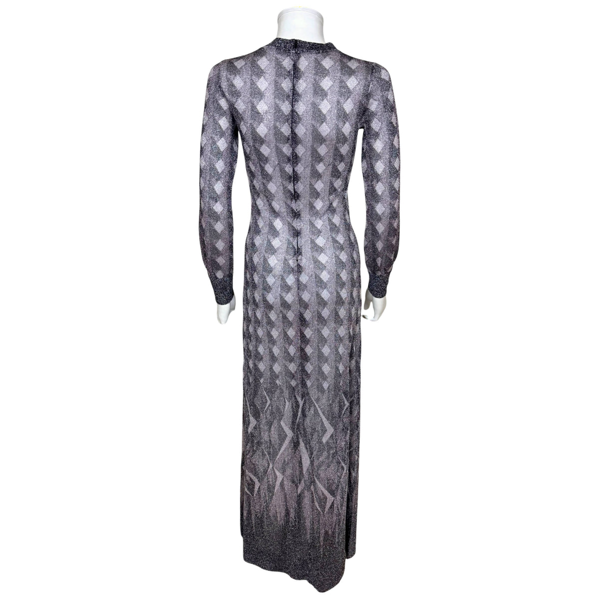 Vintage 1970s Pelilla metallic maxi dress made in Italy full back view