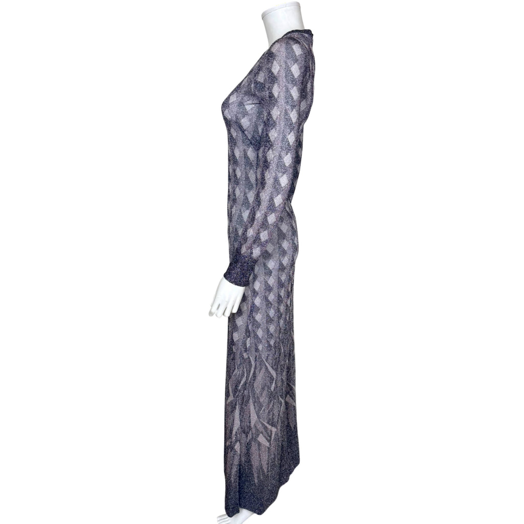 side view of 1970s Pelilla metallic dress