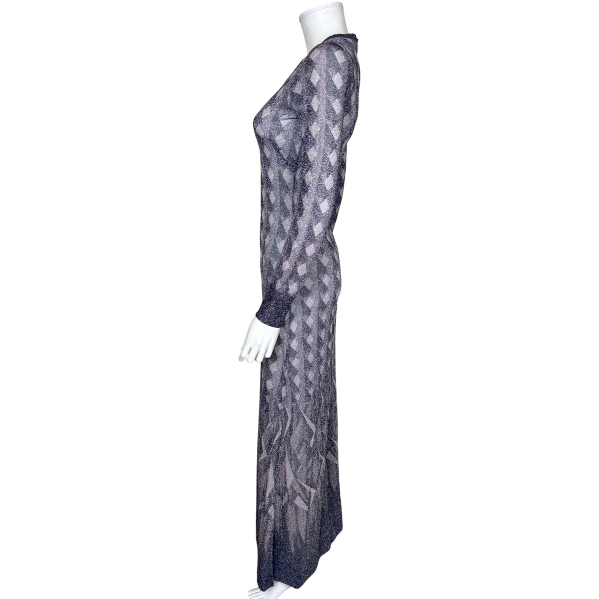 side view of 1970s Pelilla metallic dress