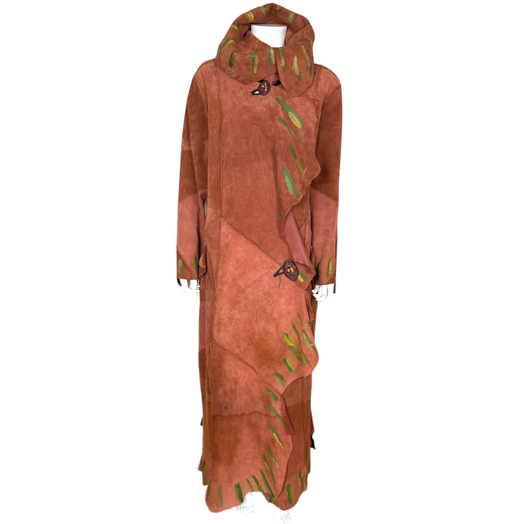 Vintage Artisan Suede Leather Coat by Pépin Designer Size L