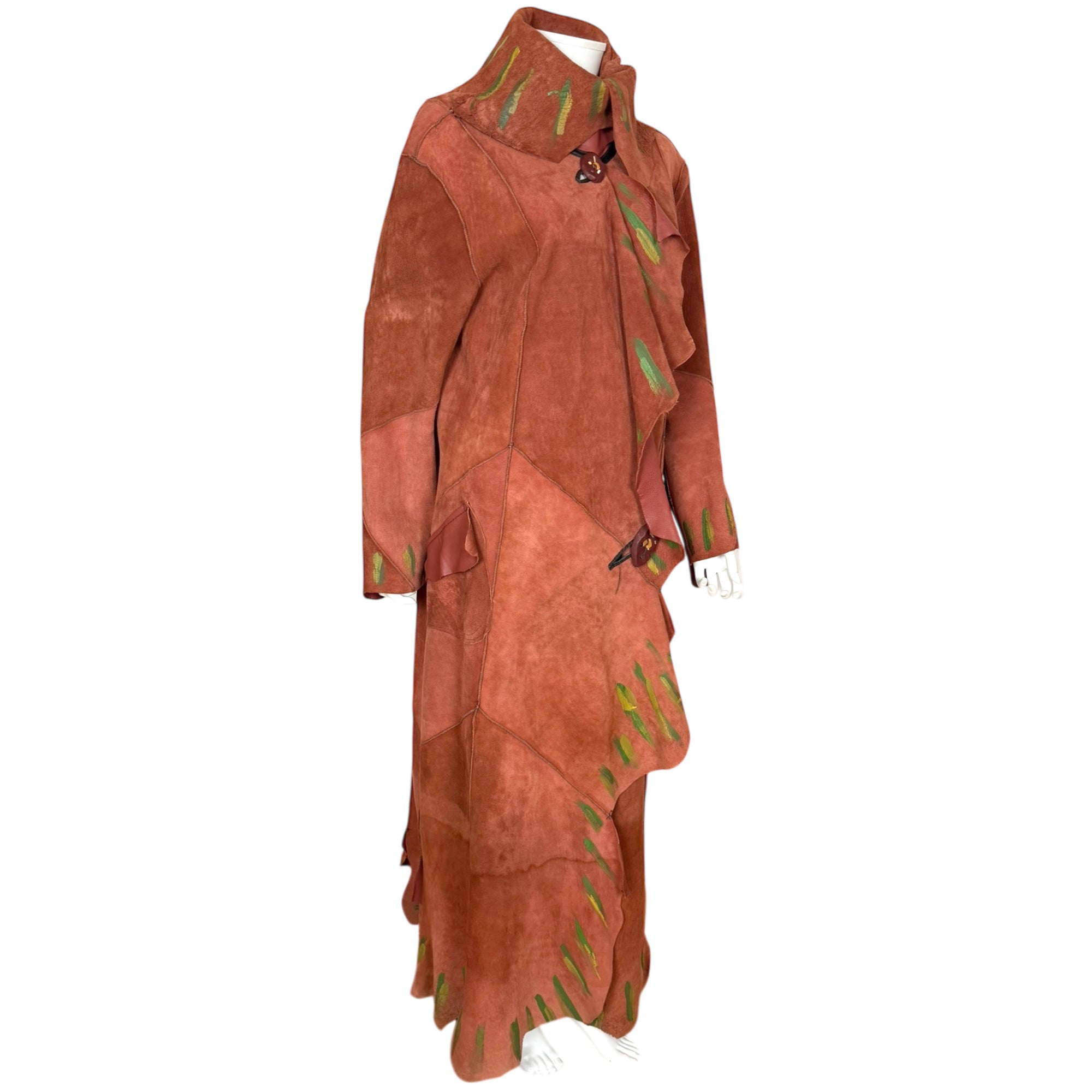 Vintage Artisan Suede Leather Coat by Pépin Designer Size L