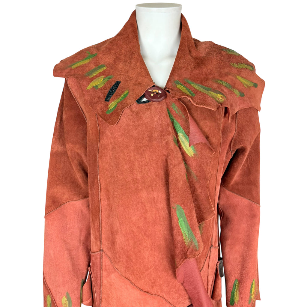 Vintage Artisan Suede Leather Coat by Pépin Designer Size L