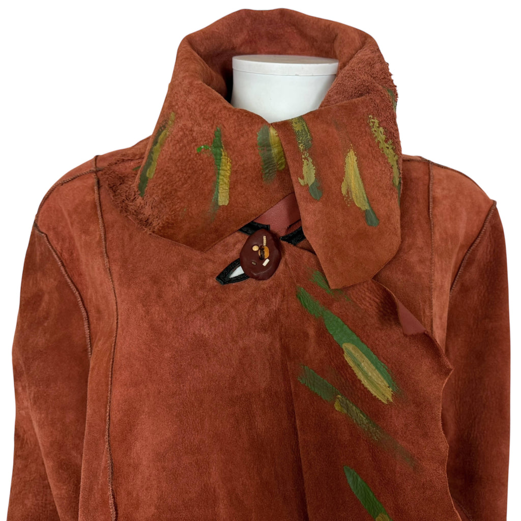 Vintage Artisan Suede Leather Coat by Pépin Designer Size L