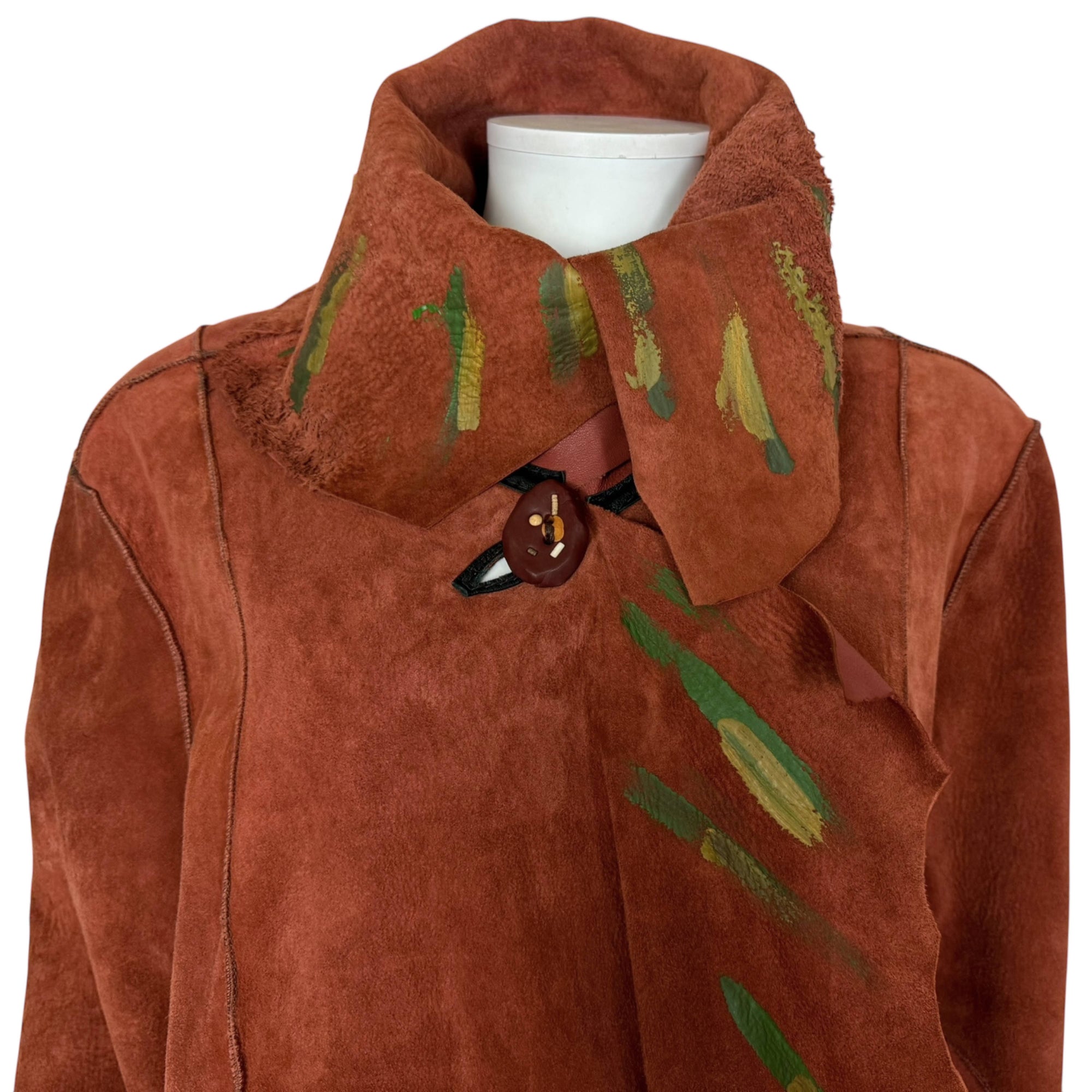 Vintage Artisan Suede Leather Coat by Pépin Designer Size L