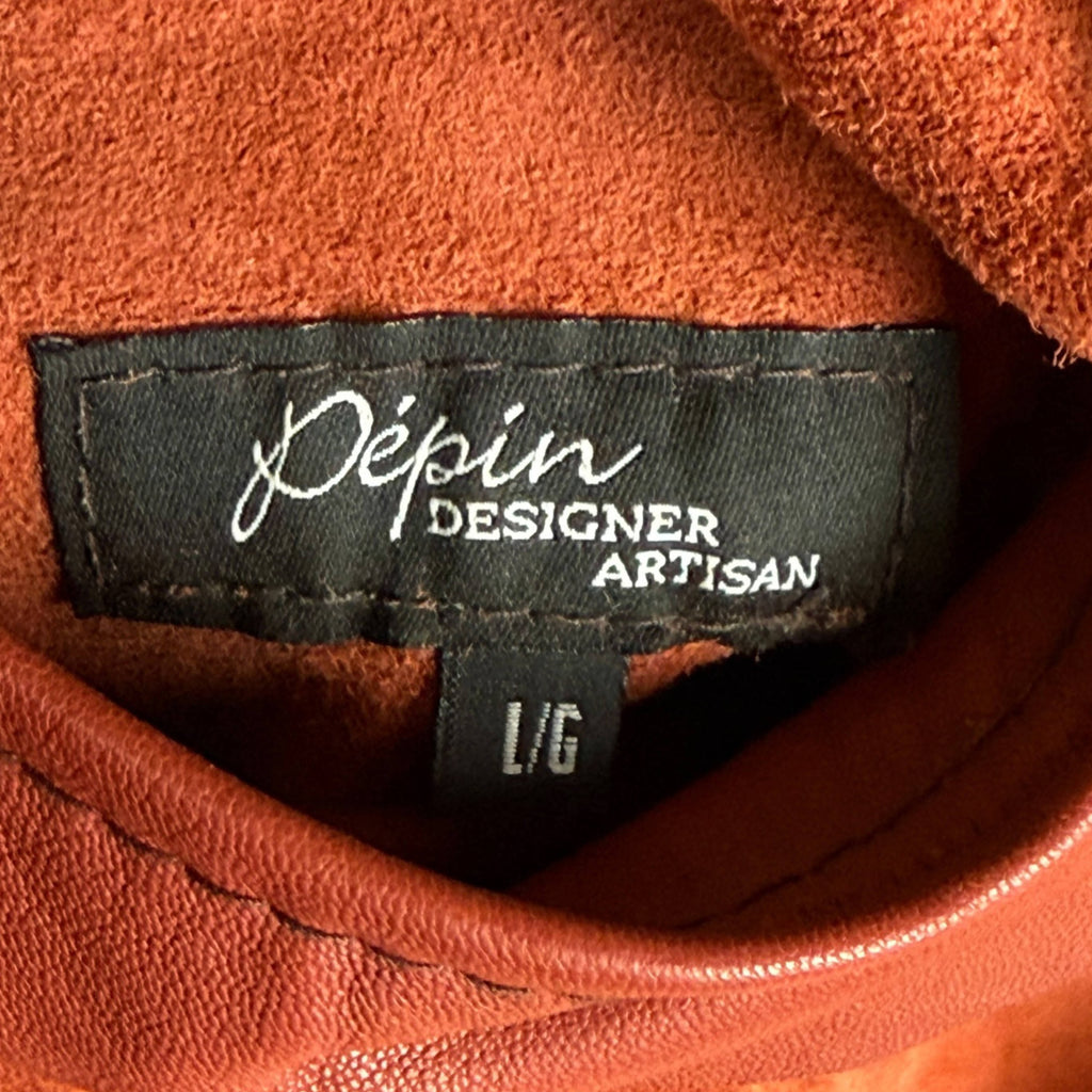 Vintage Artisan Suede Leather Coat by Pépin Designer Size L