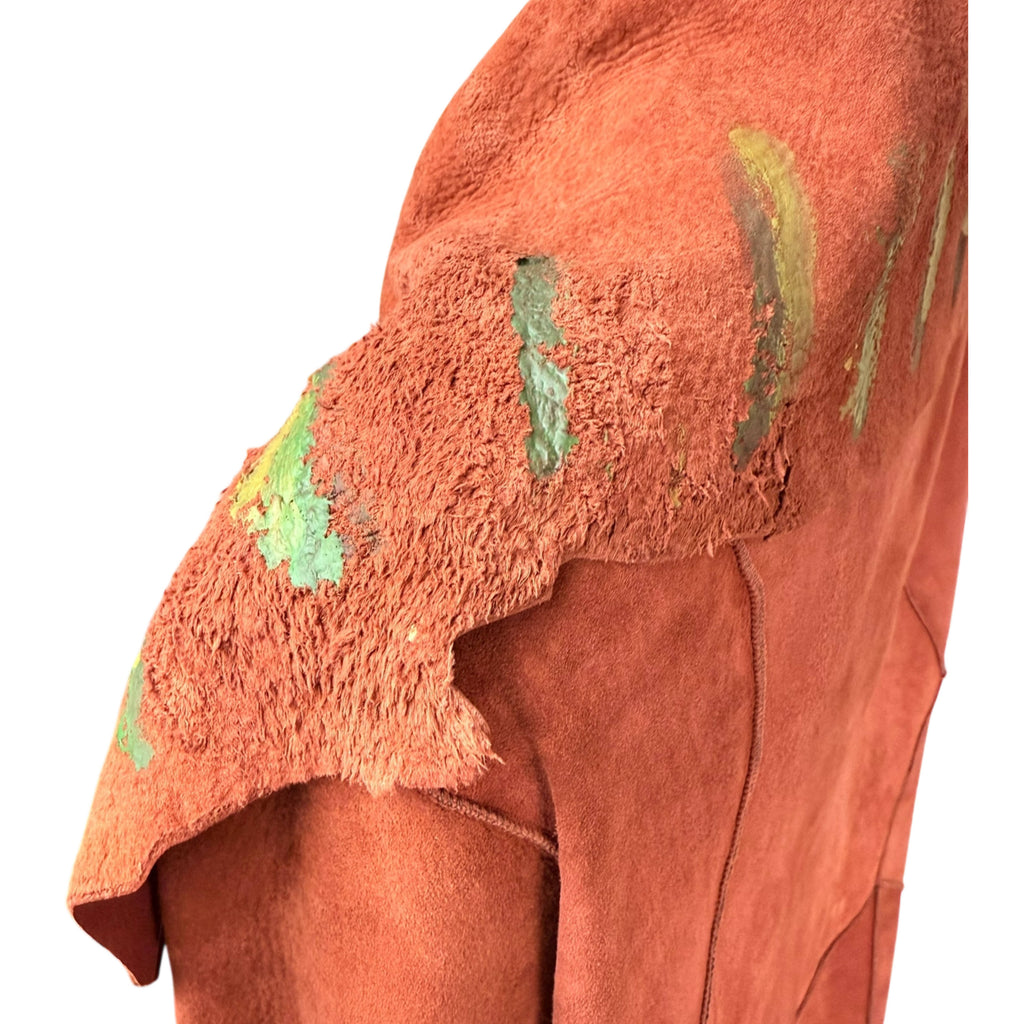 Vintage Artisan Suede Leather Coat by Pépin Designer Size L