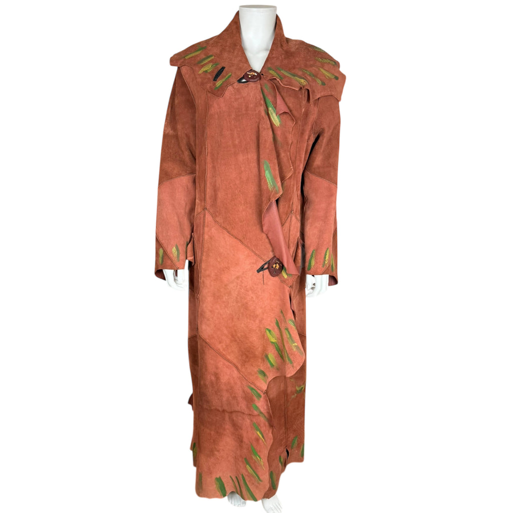 Vintage Artisan Suede Leather Coat by Pépin Designer Size L