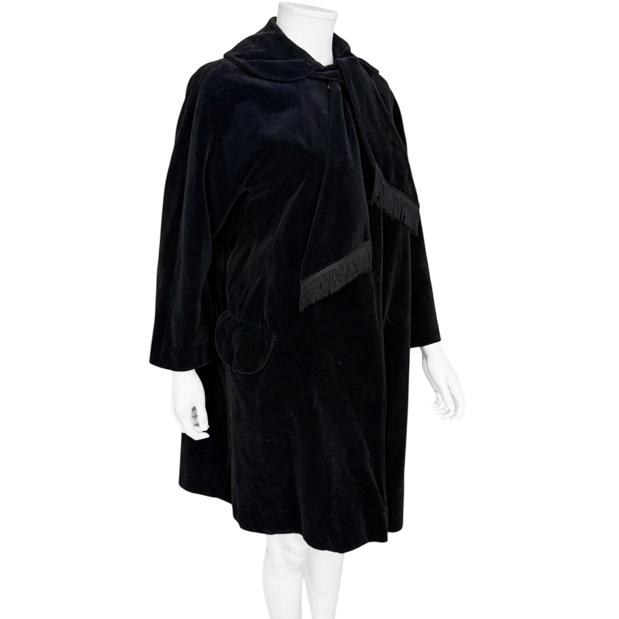 angled view of 1960s velvet swing coat montreal 