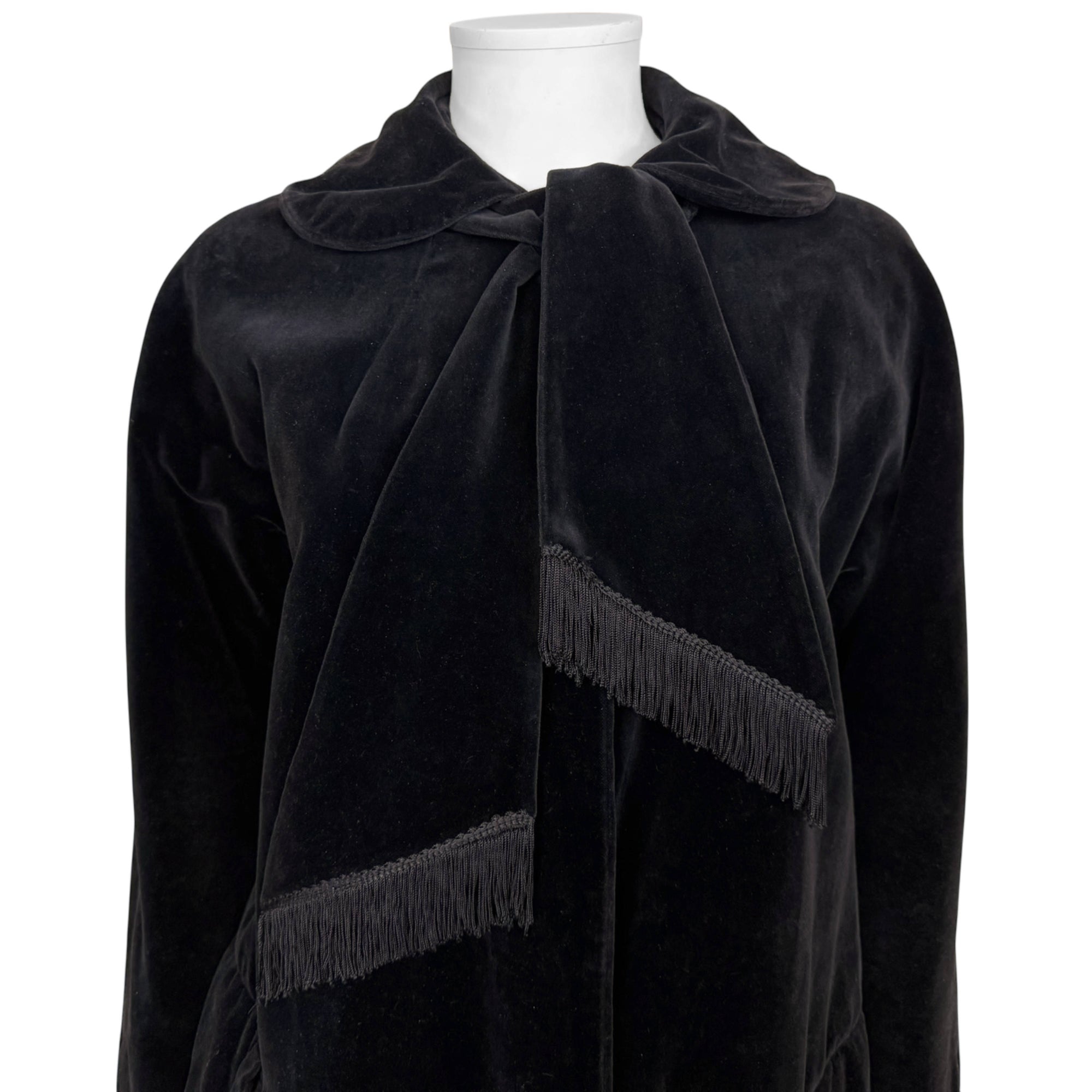 black cotton velvet coat bow neckline 