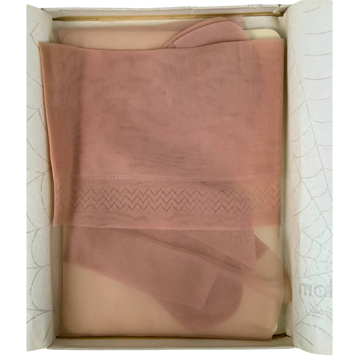 1950s Phantom seamed nylon stockings with decorative openwork welt