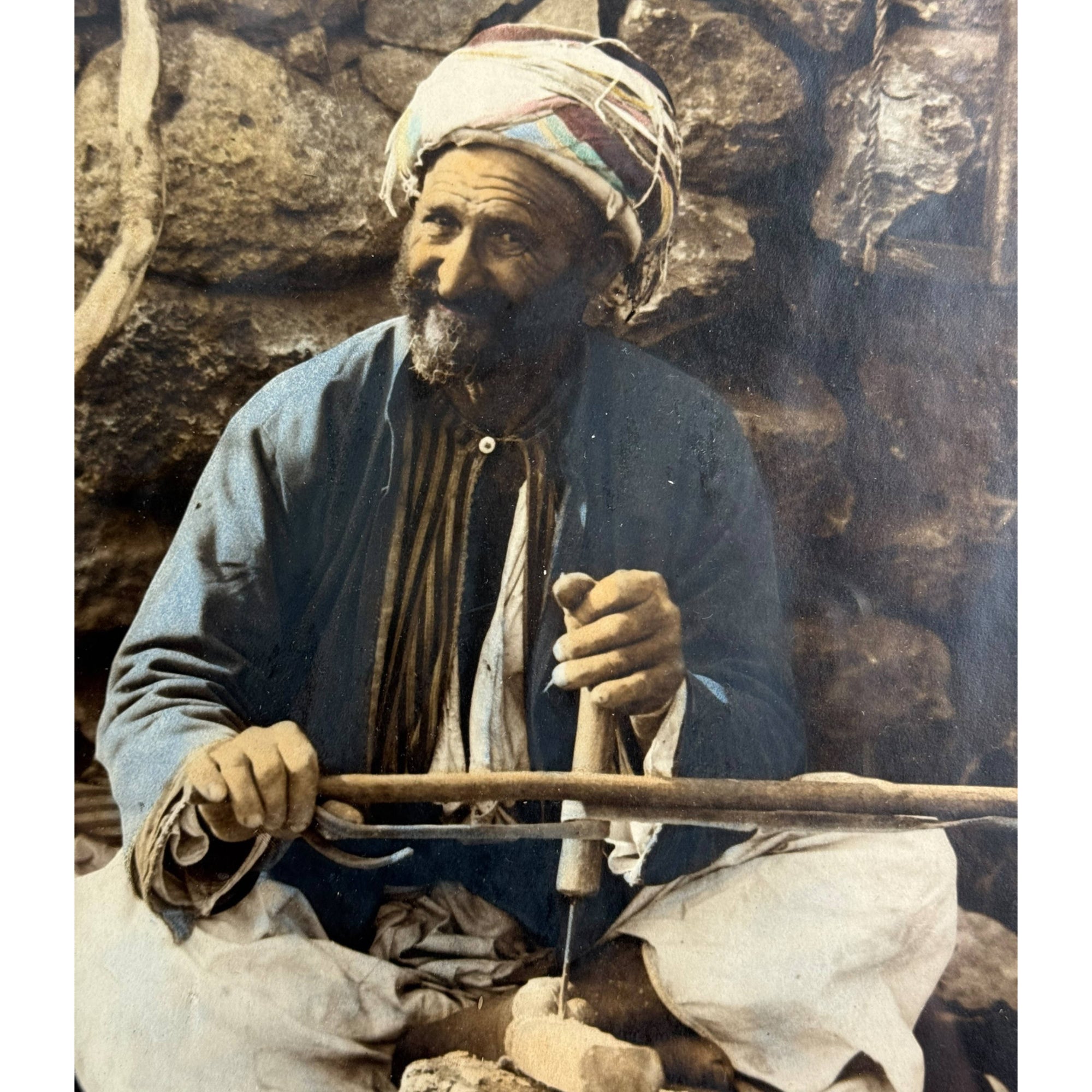 Antique Hand Coloured Photo Arab Carpenter Jerusalem c 1914