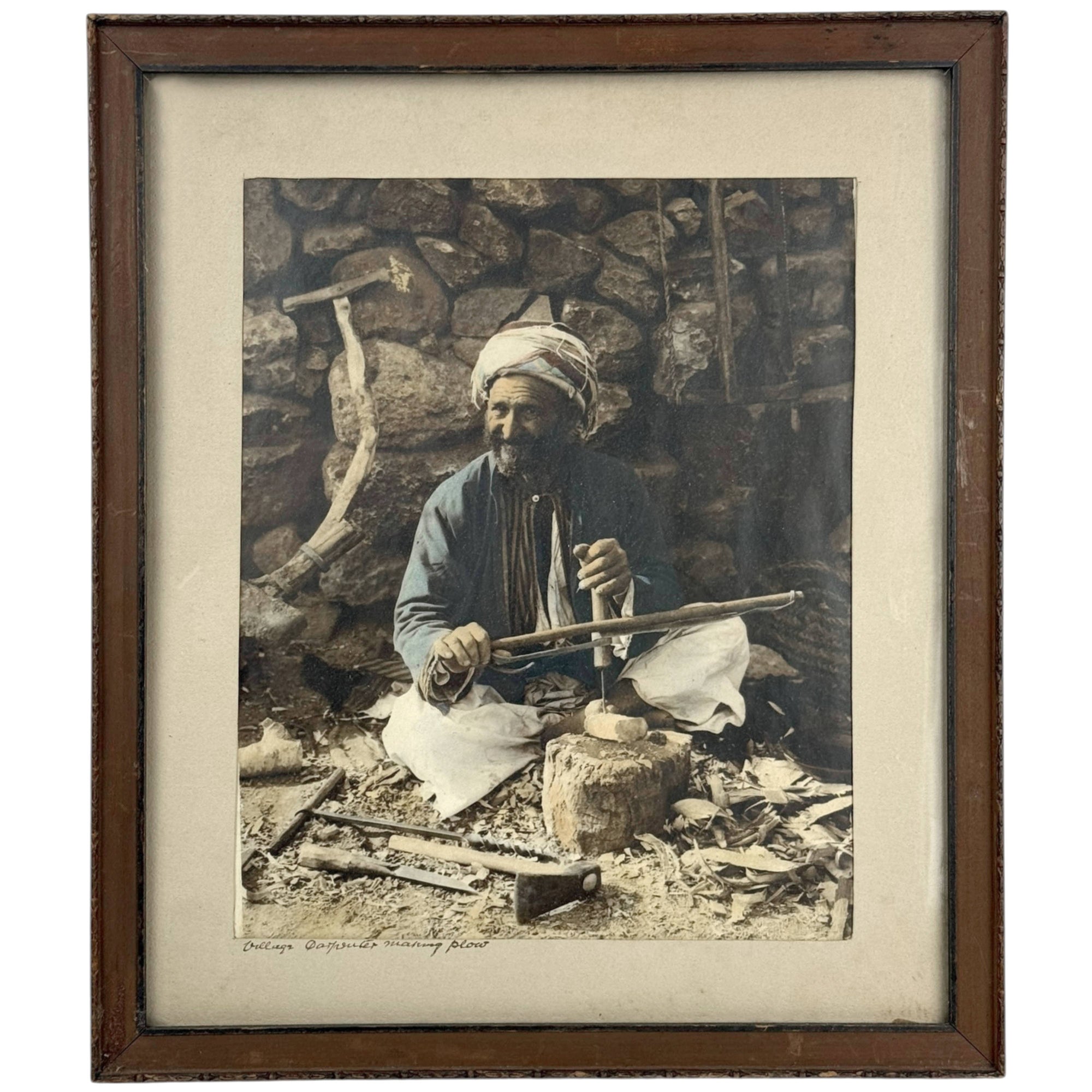 Antique Hand Coloured Photo Arab Carpenter Jerusalem c 1914
