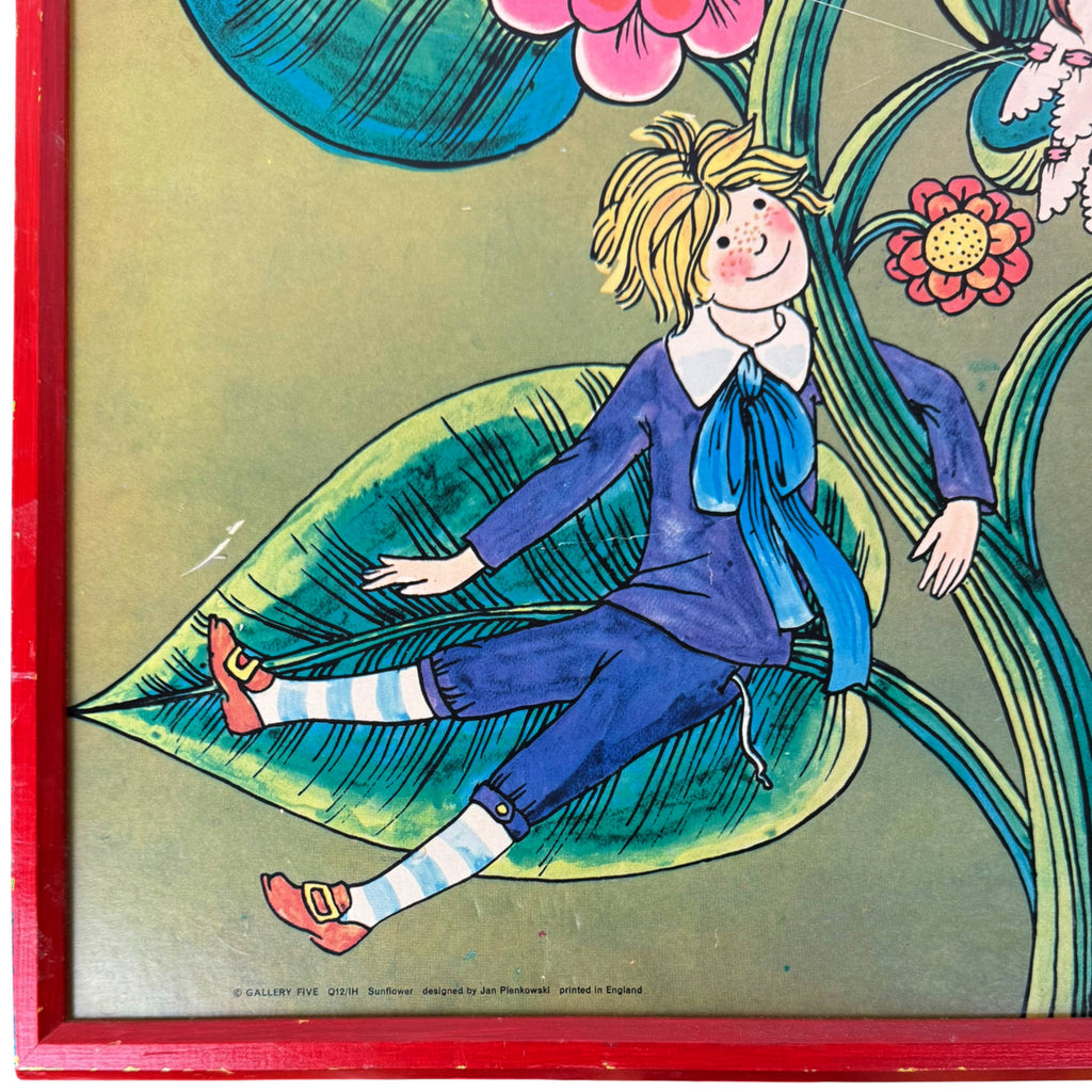 Detail of children and flowers on Jan Pienkowski Sunflower print