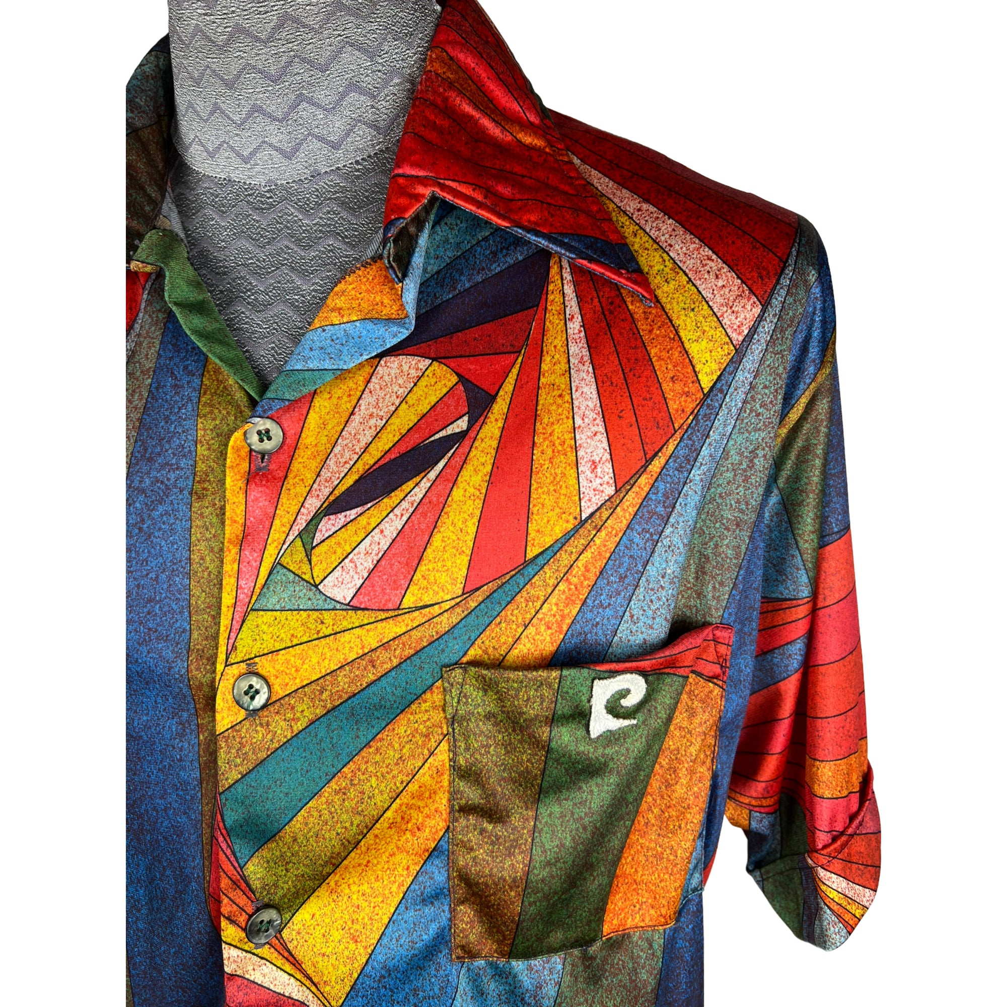 Vintage 1970s Pierre Cardin Shirt Wild Geometric Nylon Size XL