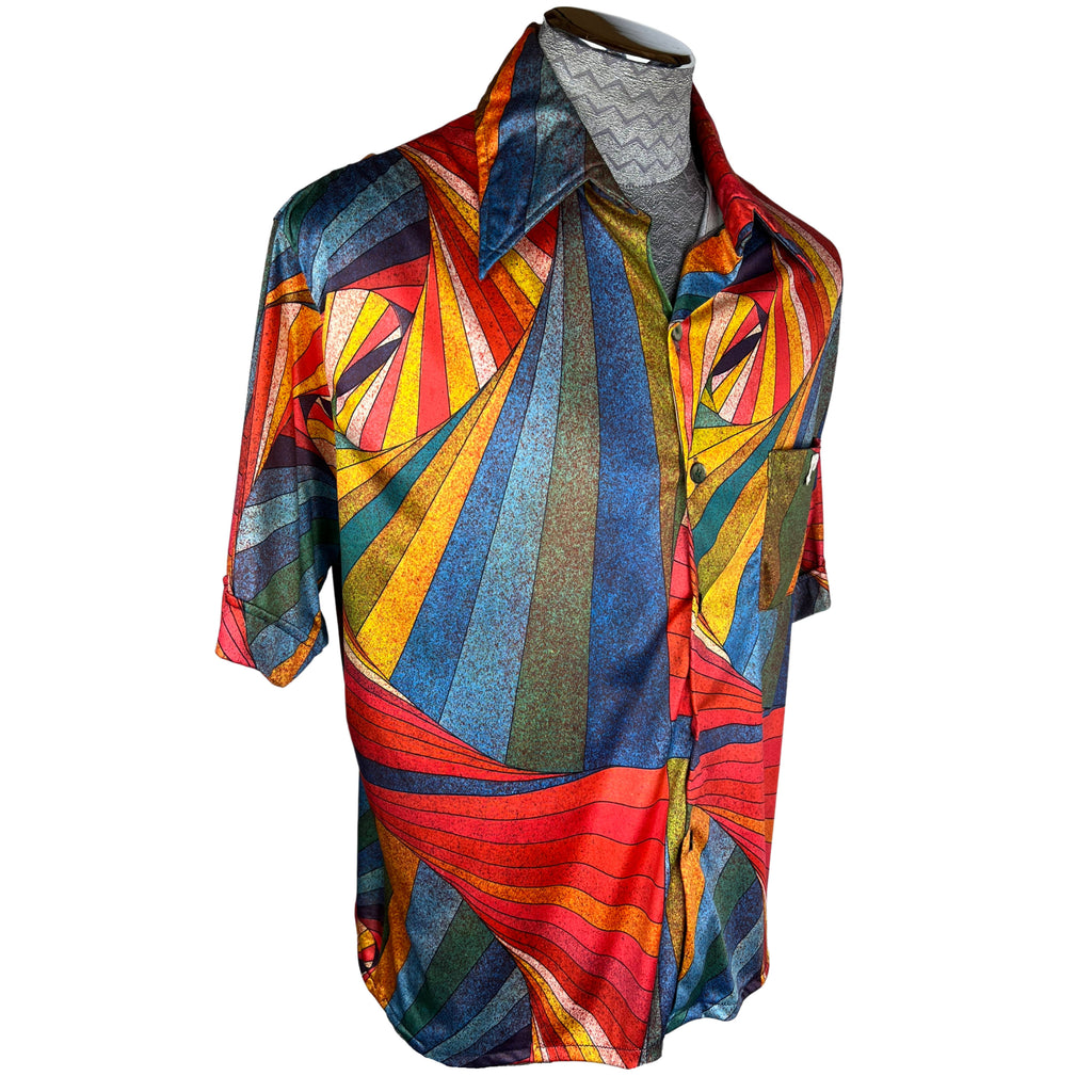 Vintage 1970s Pierre Cardin Shirt Wild Geometric Nylon Size XL
