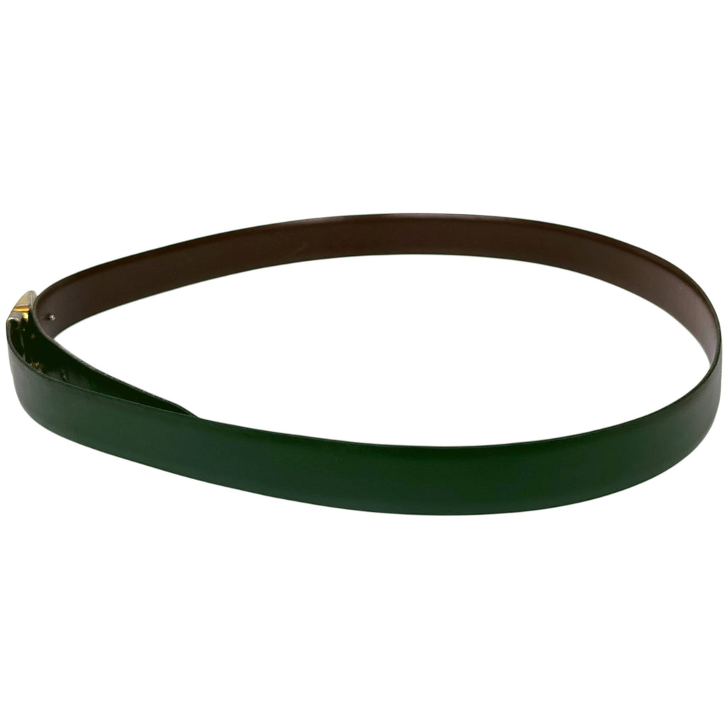 Vintage Pierre Cardin Reversible Leather Belt Green and Brown 1960s 70s Modernist Buckle