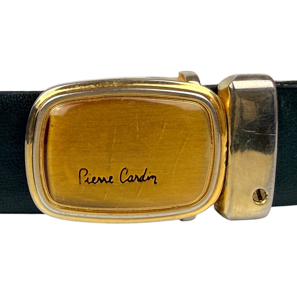 Vintage Pierre Cardin Reversible Leather Belt Green and Brown 1960s 70s Modernist Buckle