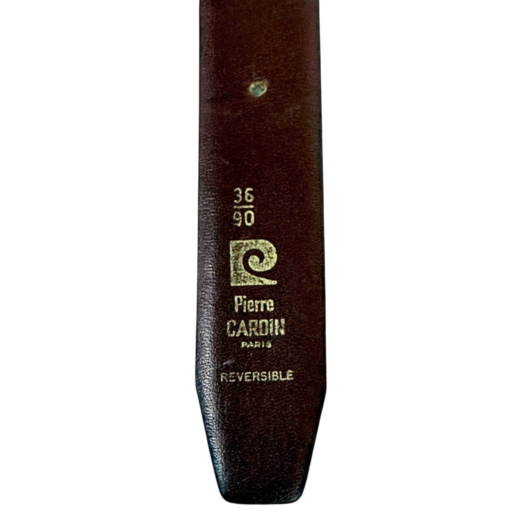 Vintage Pierre Cardin Reversible Leather Belt Green and Brown 1960s 70s Modernist Buckle