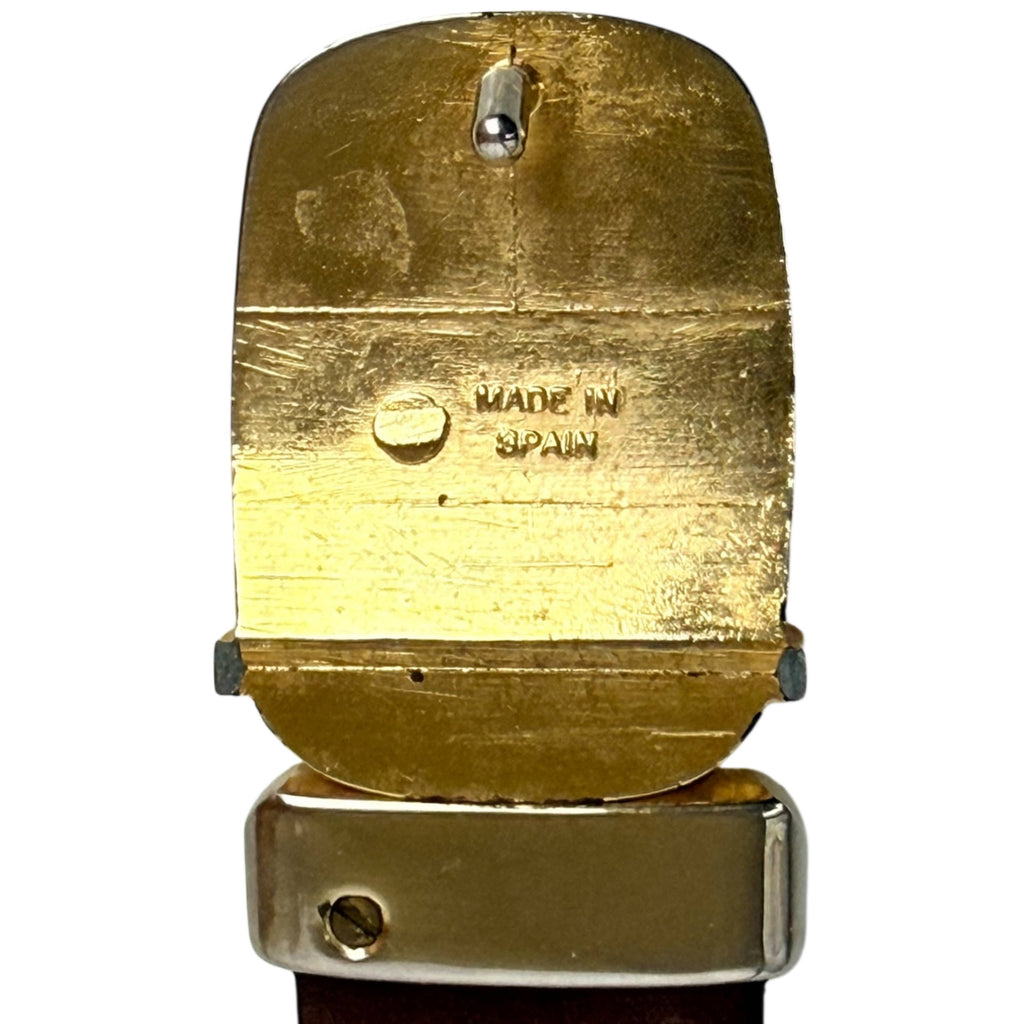 Vintage Pierre Cardin Reversible Leather Belt Green and Brown 1960s 70s Modernist Buckle