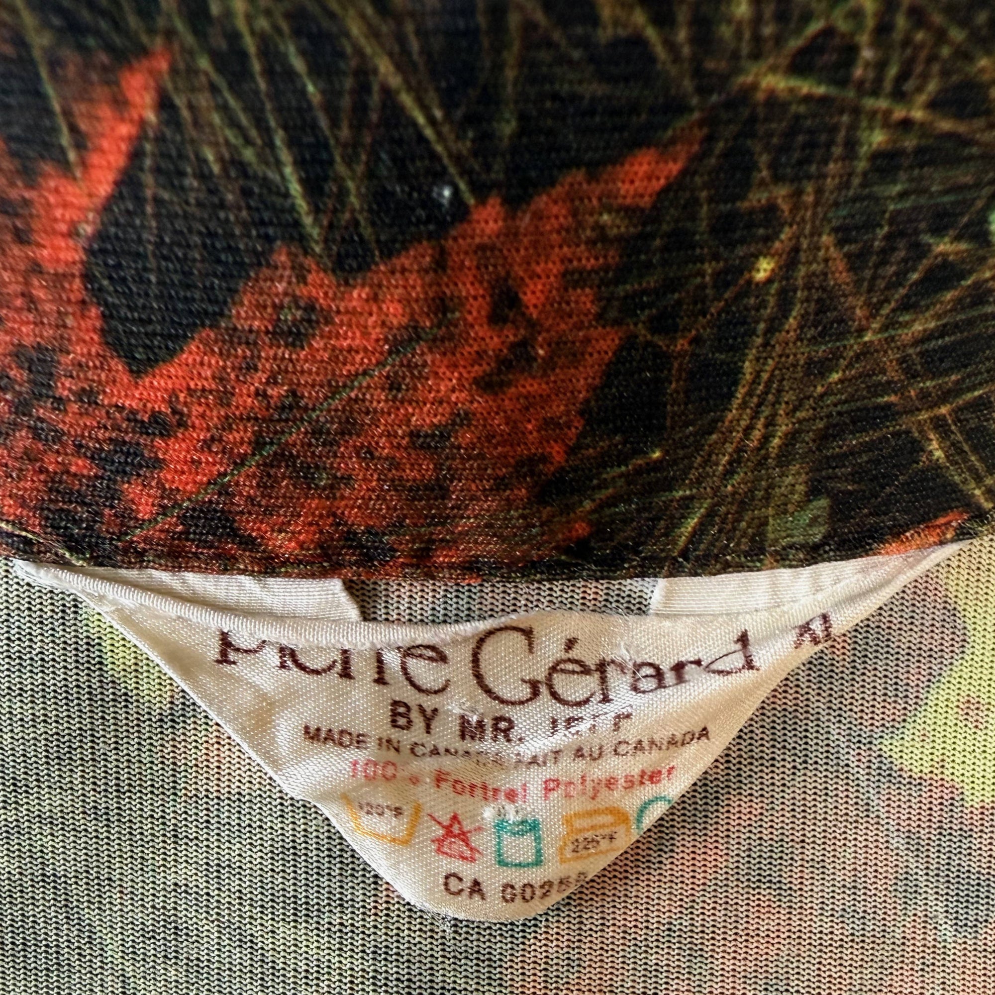Pierre Gerard label on vintage 1970s maple leaf disco shirt 