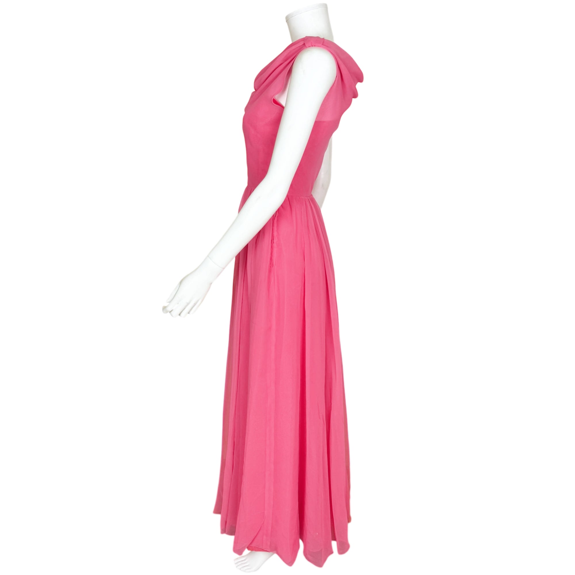 side view of  1960s Pink Chiffon Evening Dress with Matching Jacket