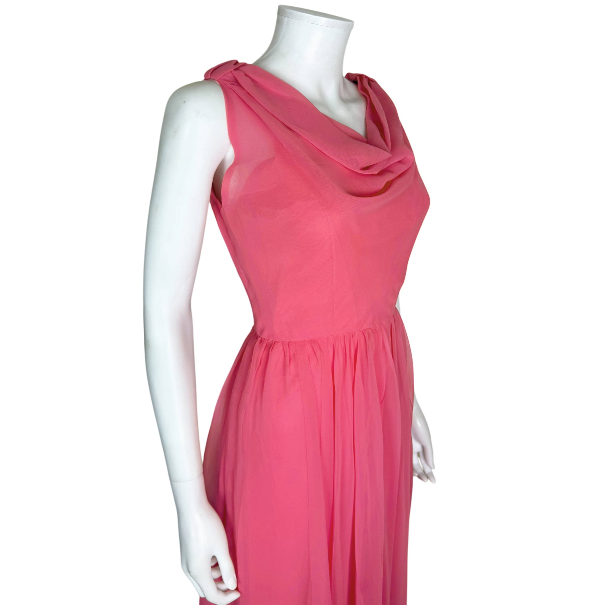 close-up of 60s pink gown