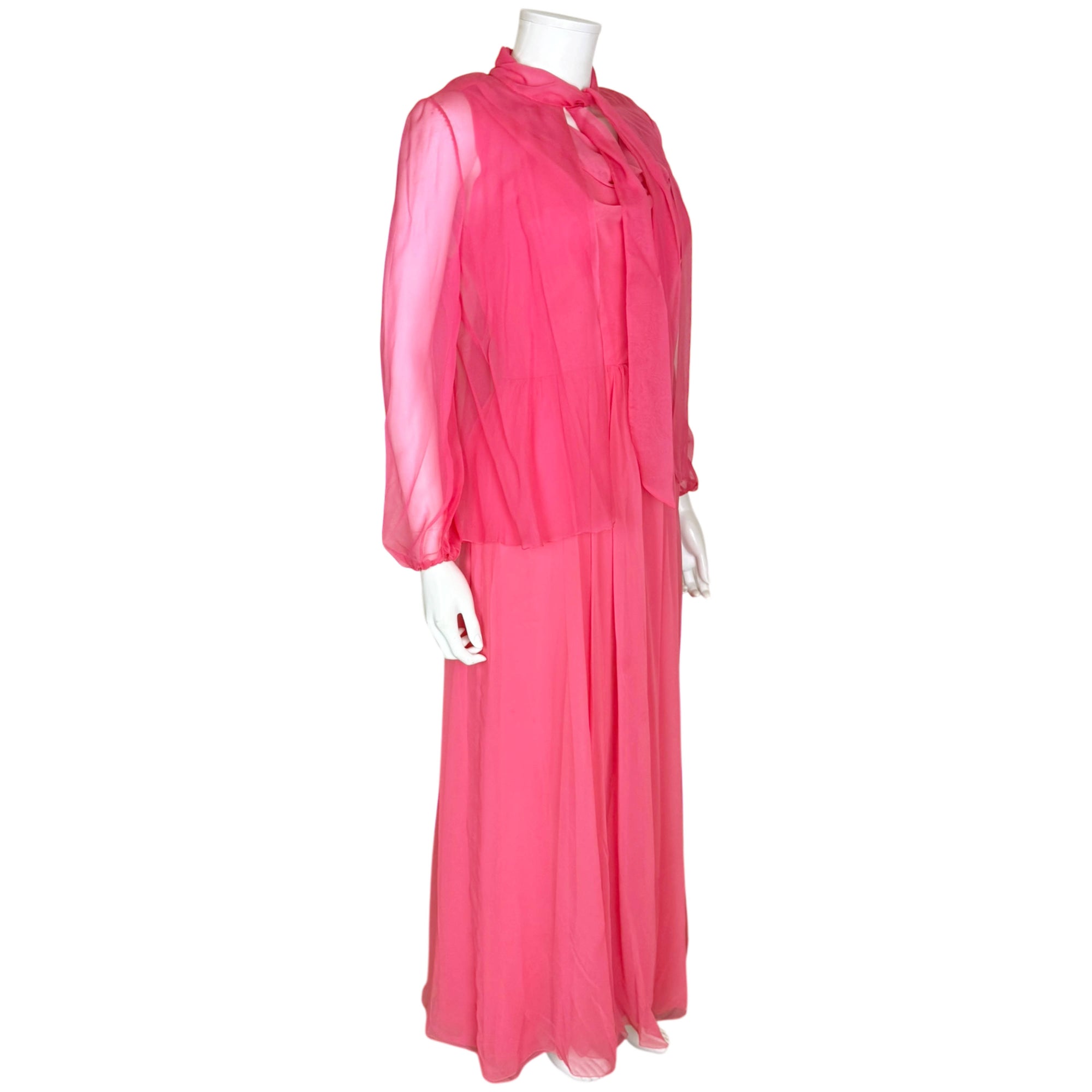 60s evening gown set in pink chiffon