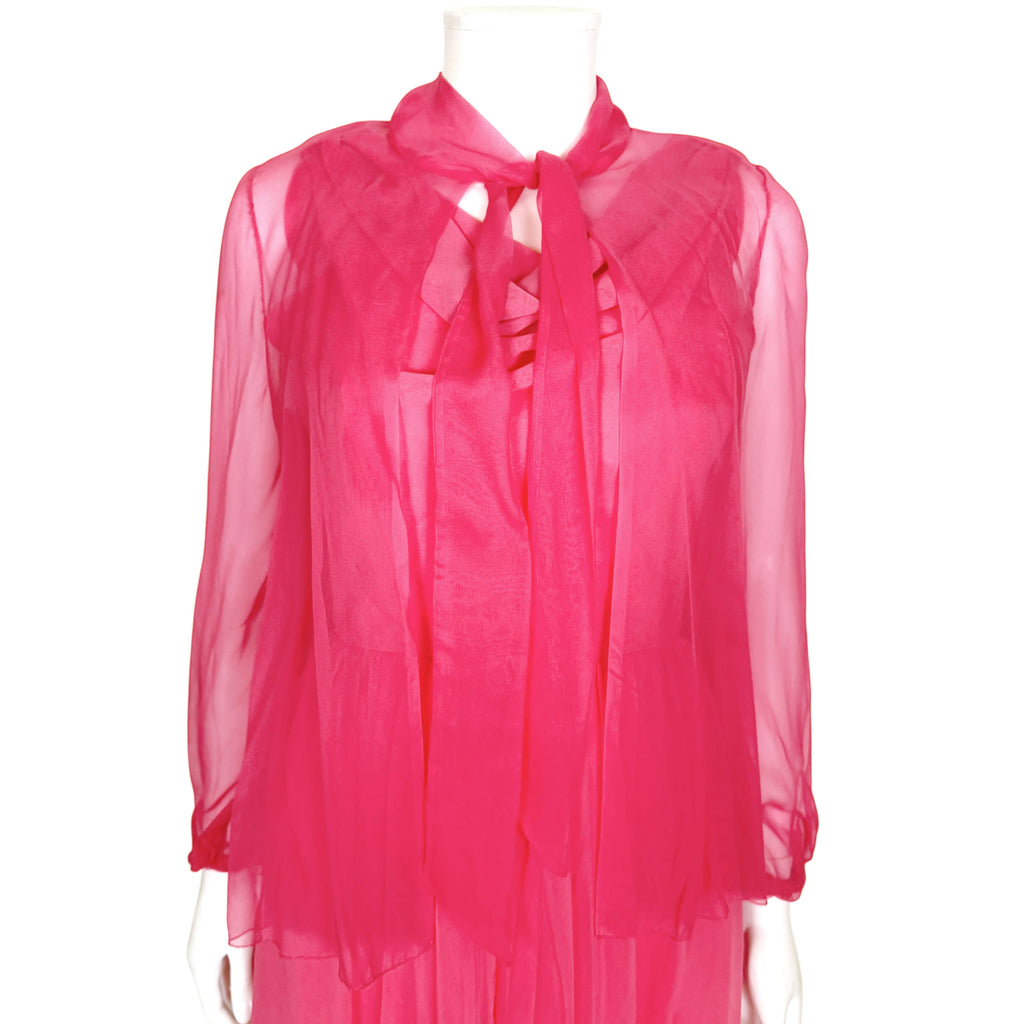 front view of 60s pink chiffon evening jacket
