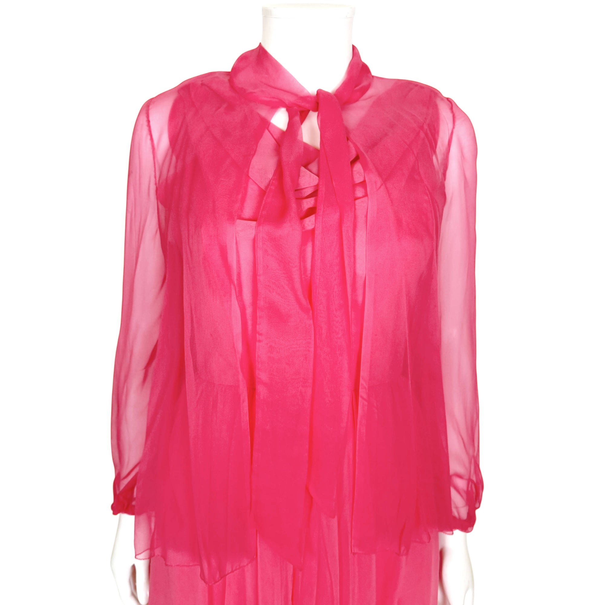 front view of 60s pink chiffon evening jacket