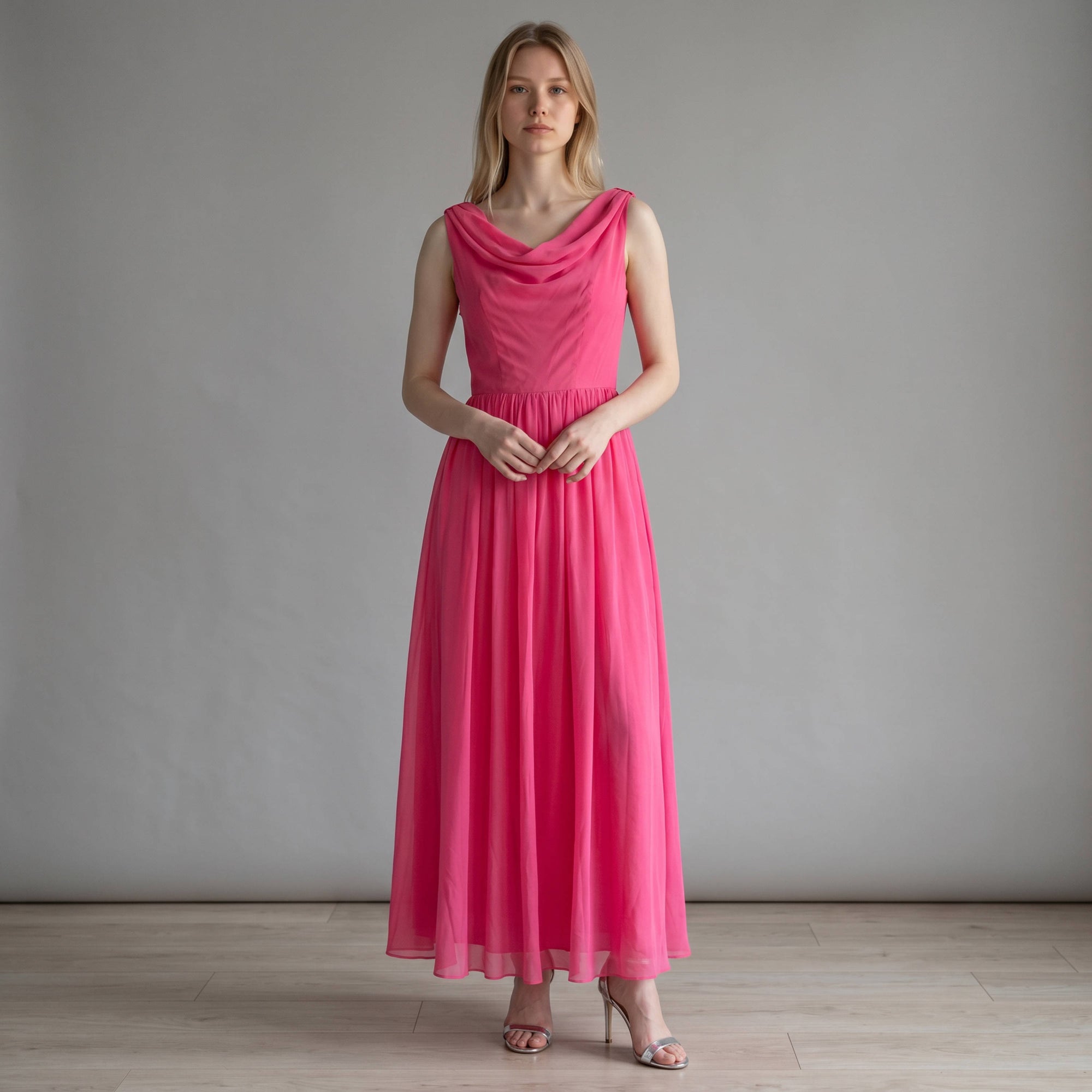 Vintage 1960s Pink Chiffon Evening Dress with Matching Jacket Size S
