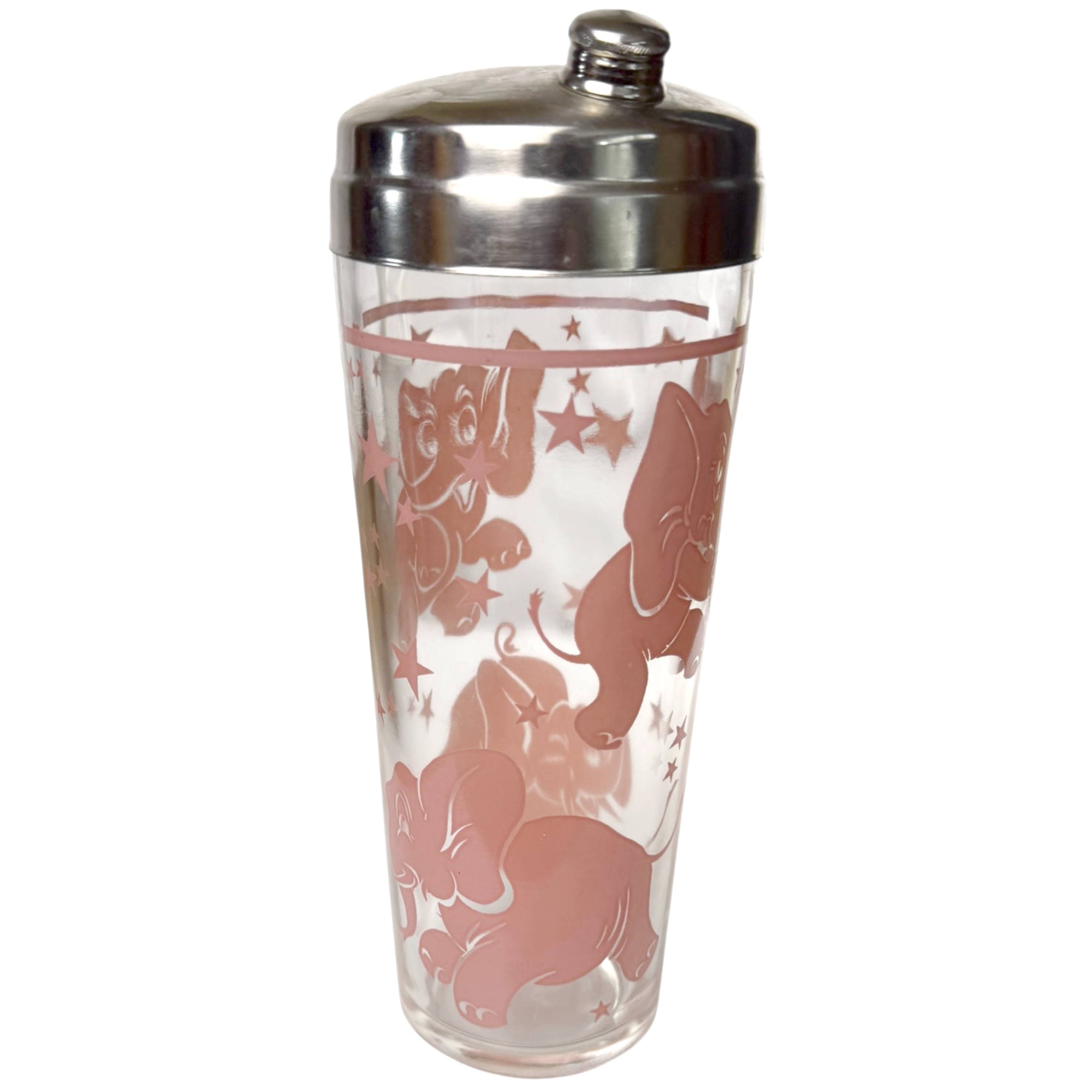  Hazel-Atlas Cocktail Shaker Dancing Pink Elephants 