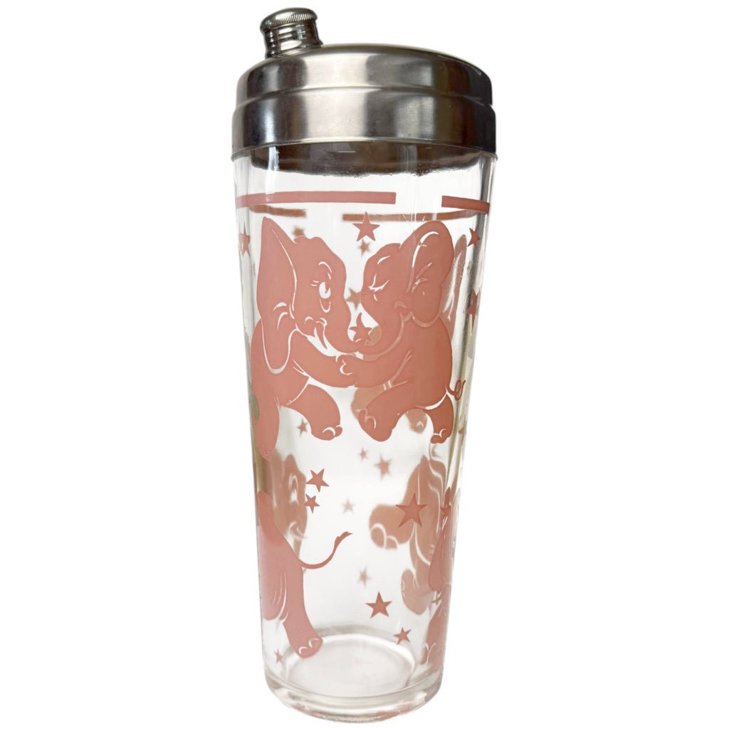 Vintage 1940s 50s Hazel-Atlas Dancing Pink Elephants Cocktail Shaker