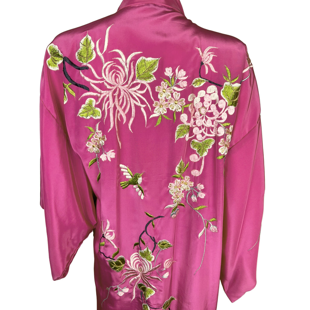 Vintage Embroidered Kimono Dressing Gown Pink Robe Japan