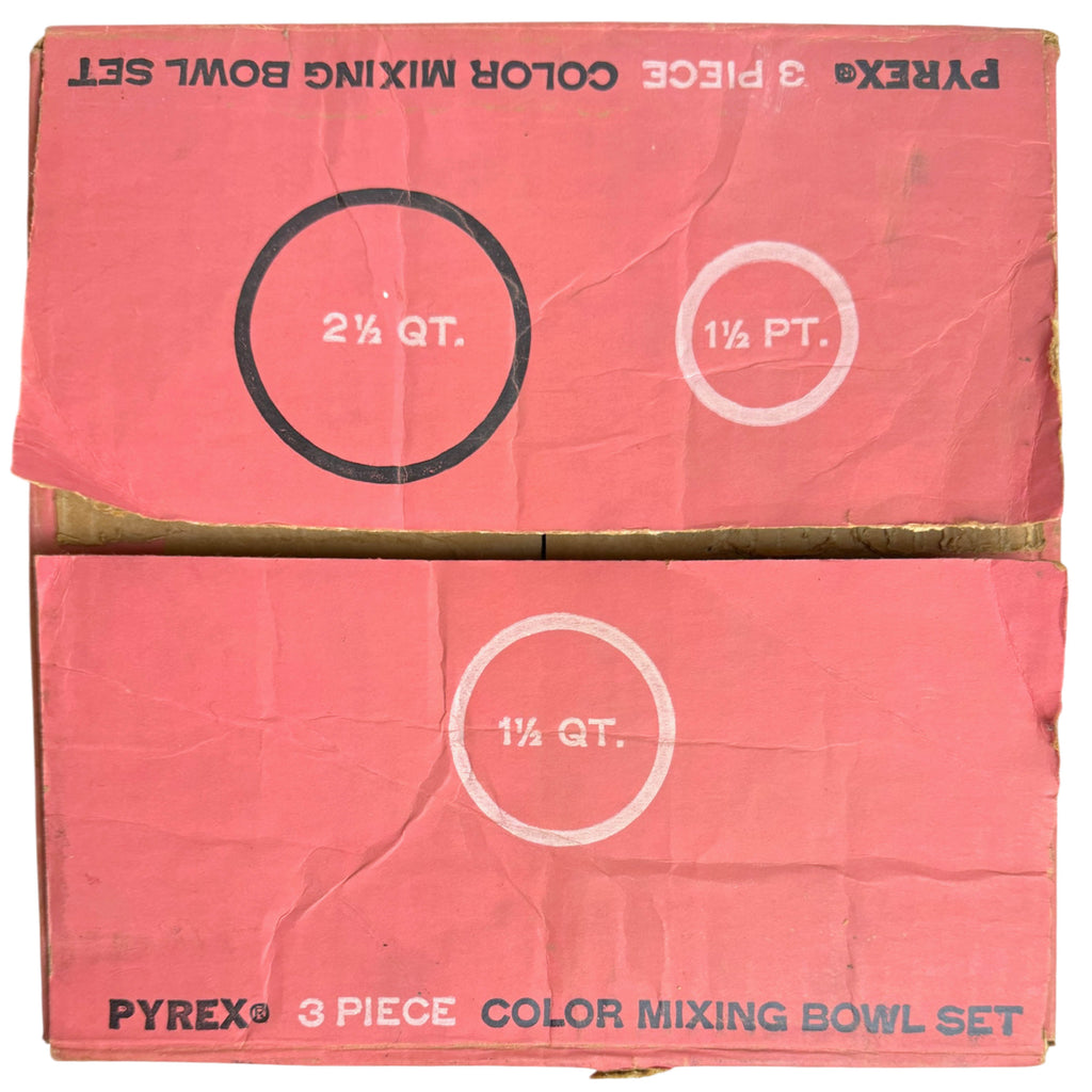 Original Pyrex 300-18 Pink three-piece mixing bowl set box top