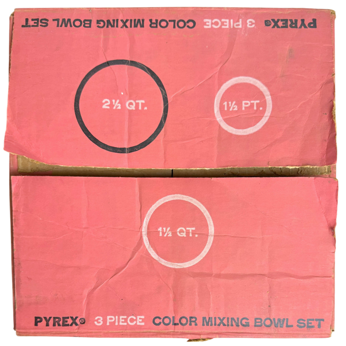 Original Pyrex 300-18 Pink three-piece mixing bowl set box top