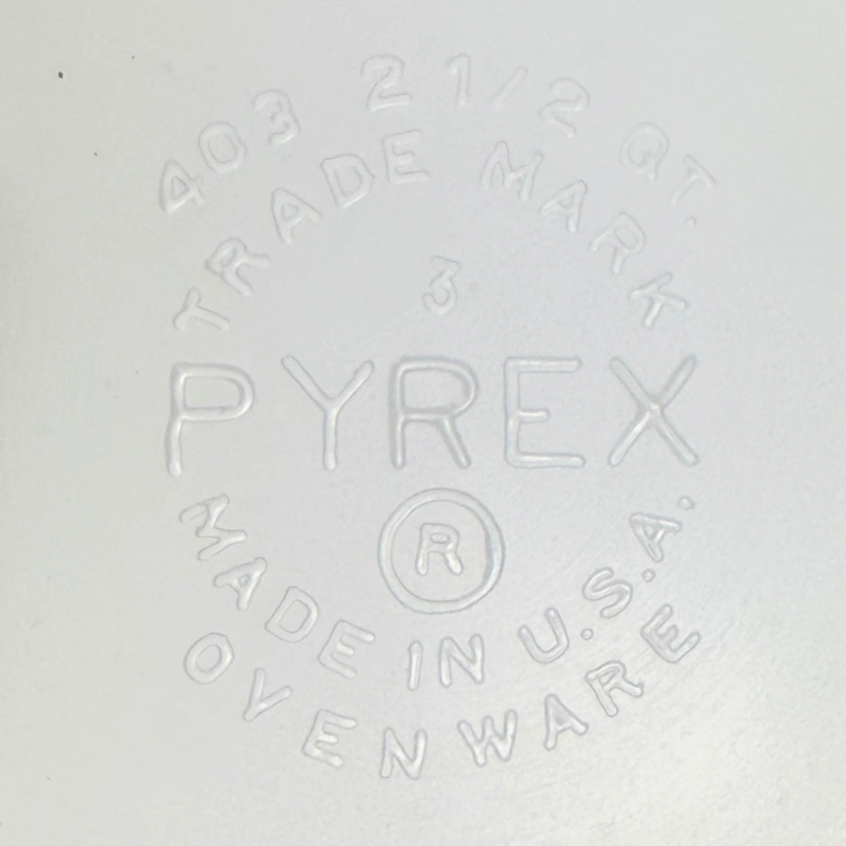 Pyrex Trade Mark Made in USA Ovenware marking
