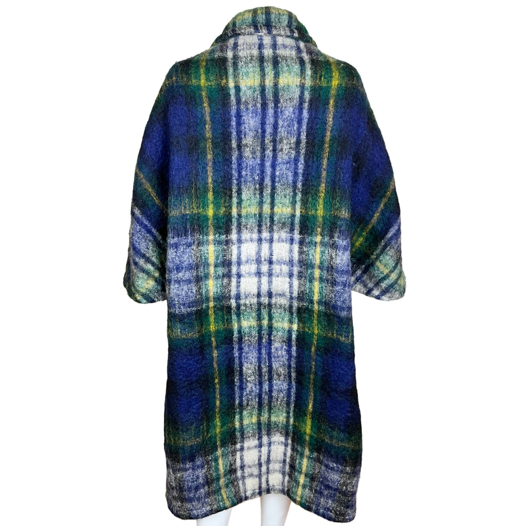 1960s Vintage Mohair Plaid Coat w Cape Sleeves Ladies Size M