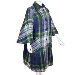 1960s Vintage Mohair Plaid Coat w Cape Sleeves Ladies Size M